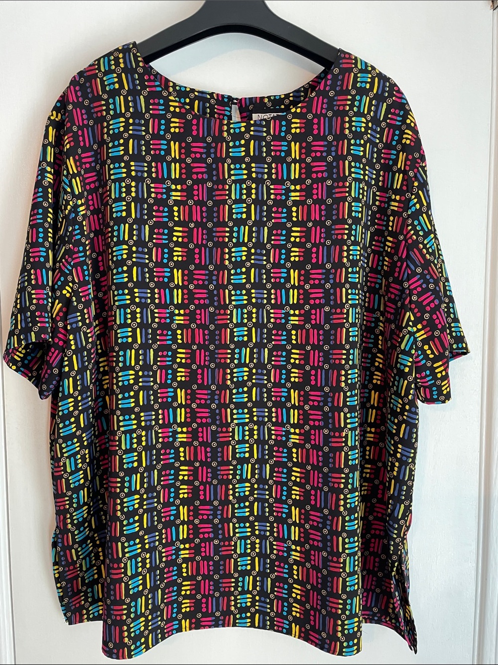 Notations Black Multicolor Geometric Short Sleeve Blouse